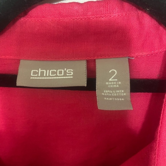Chico's LIKE NEW hot pink cotton linen blend button down roll tab sleeve top L - Picture 4 of 4